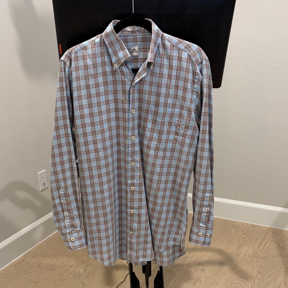 Peter Millar Blue and Brown Plaid Shirt